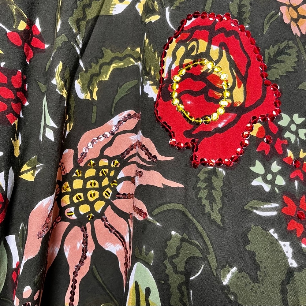 VTG Women Mossimo Fairy Skirt 4 Green Floral Watercolor Sequins Whimsical Dainty - Picture 3 of 8